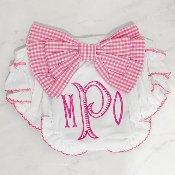 Monogrammed Diaper Cover with Gingham Bow
