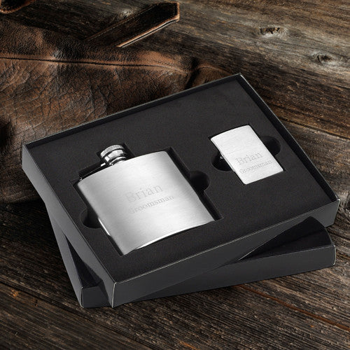 Flask and Zippo Lighter Gift Set