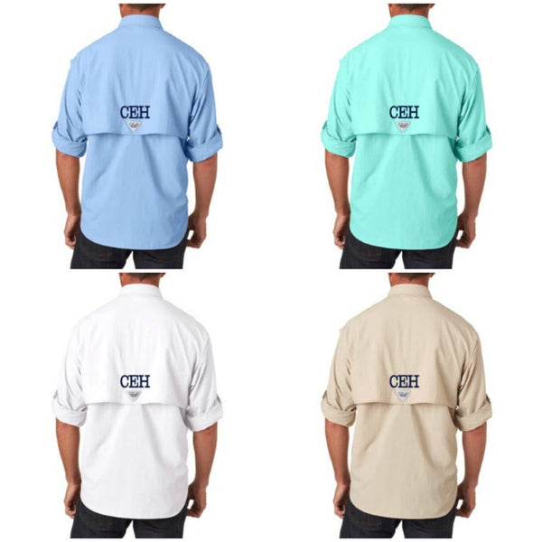 White Monogrammed Men's Columbia PFG - Long Sleeve - Fishing Shirt