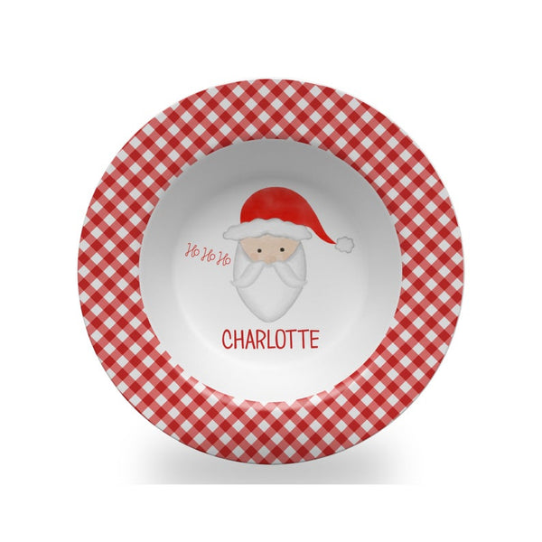 Personalized Christmas Gingham Santa Plate or Bowl