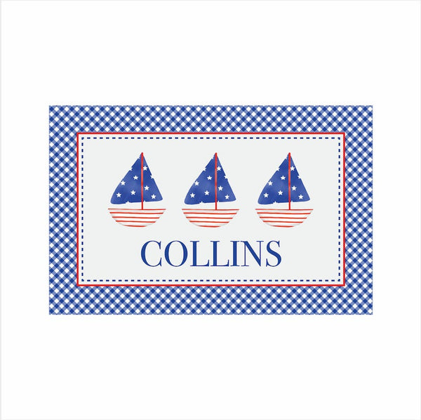 Personalized American Flag Sailboat Reversible Placemat