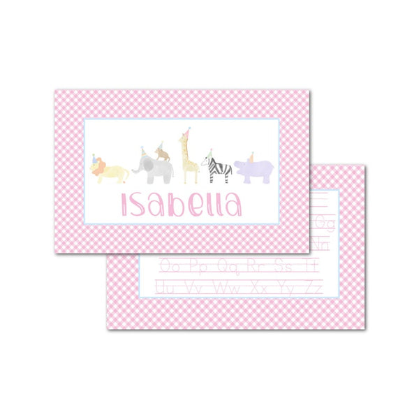 Personalized Pink Party Animals Reversible Placemat