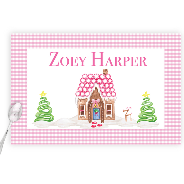 Personalized with Monogram or Name personalized gingerbread house pink plate