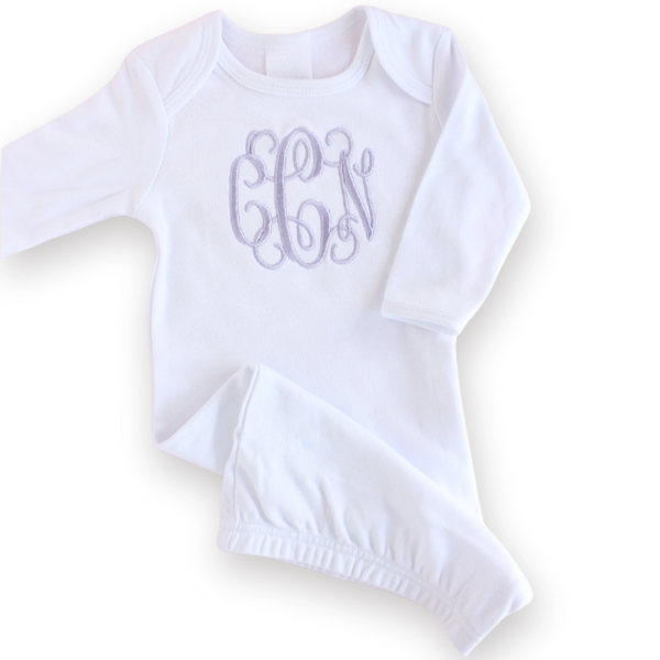 White Monogrammed Newborn Girl Layette