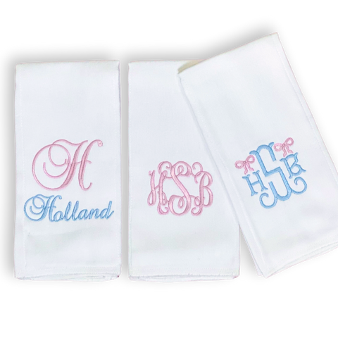 Personalized Embroidered Burp Cloths - Set of 3