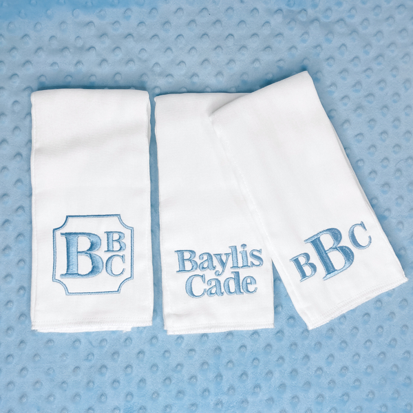 Personalized Block Embroidered Burp Cloths - Set of 3