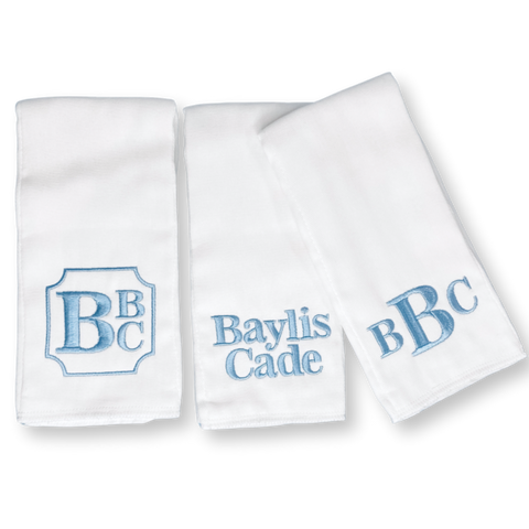 Personalized Block Embroidered Burp Cloths - Set of 3
