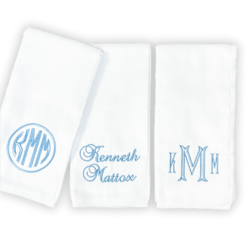 Blue Personalized Embroidered Burp Cloths - Set of 3