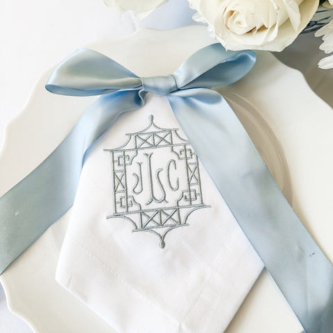 Monogrammed Chinoiserie Bamboo Framed Cloth Napkins