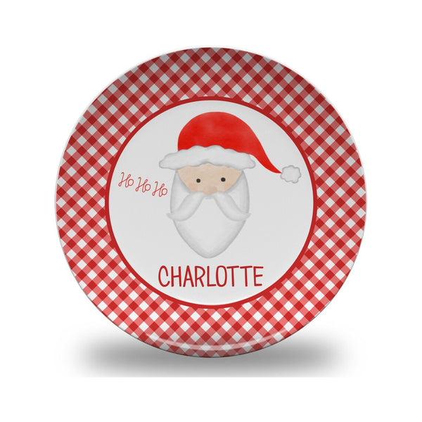 Personalized Christmas Gingham Santa Plate or Bowl