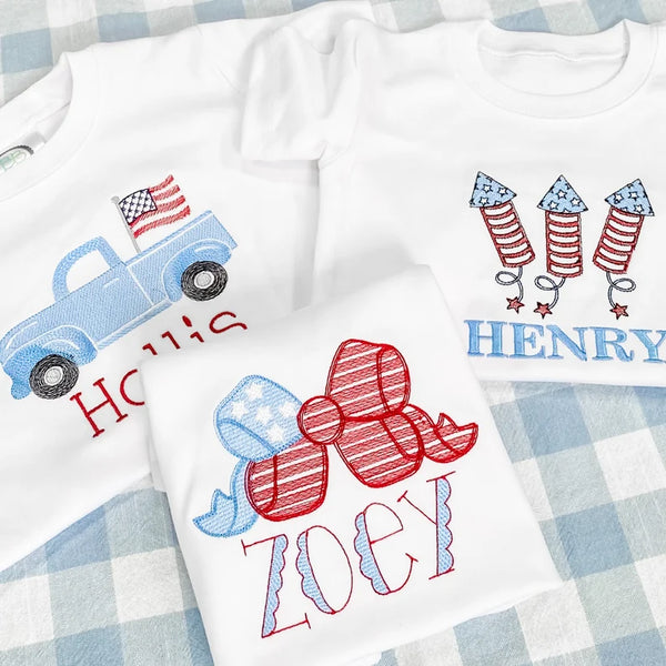 Personalized Patriotic American Flag Bow Shirt