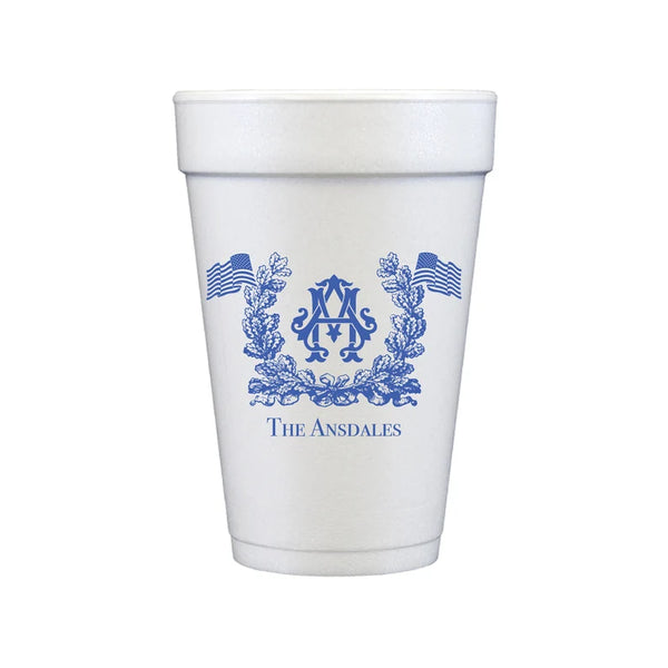 4th of July Disposable Styrofoam Cups Personalized with Monogram and Flags