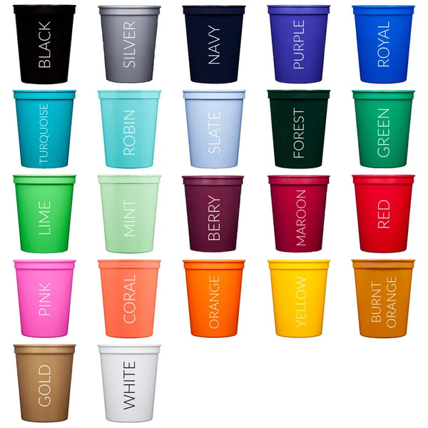 Red 4th of July Reusable Plastic Stadium Cups Personalized with Monogram and Flags