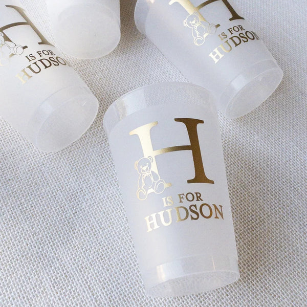 Teddy Bear Personalized Frosted Plastic Cups with Gold Print