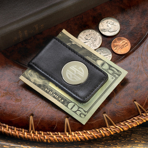 Engraved Leather Magnetic Money Clip