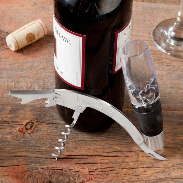 Engraved Wine Aerator and Cork Screw Set