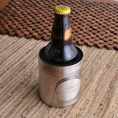 Brushed Can Cooler with Personalized Medallion