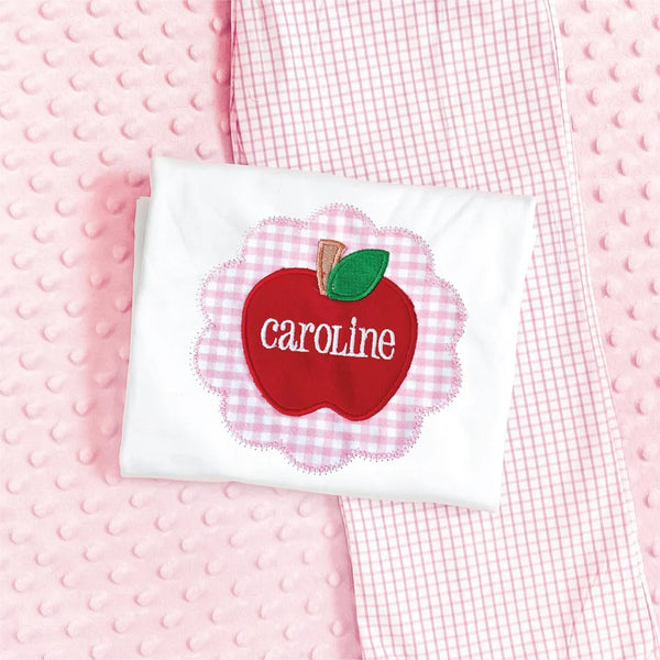 Personalized Back to School Apple Appliqué Shirt with Pink