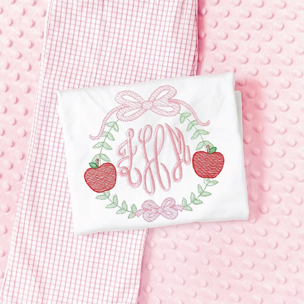 Personalized Back to School Wreath and Apple Monogram Shirt
