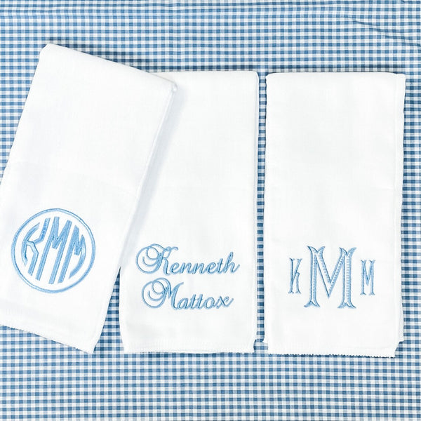 Blue Personalized Embroidered Burp Cloths - Set of 3