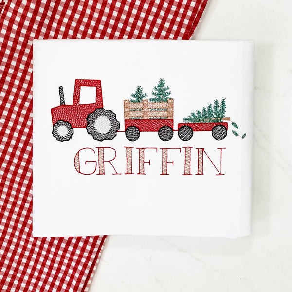 Boys Christmas Tree Tractor Personalized Appliquéd Shirt