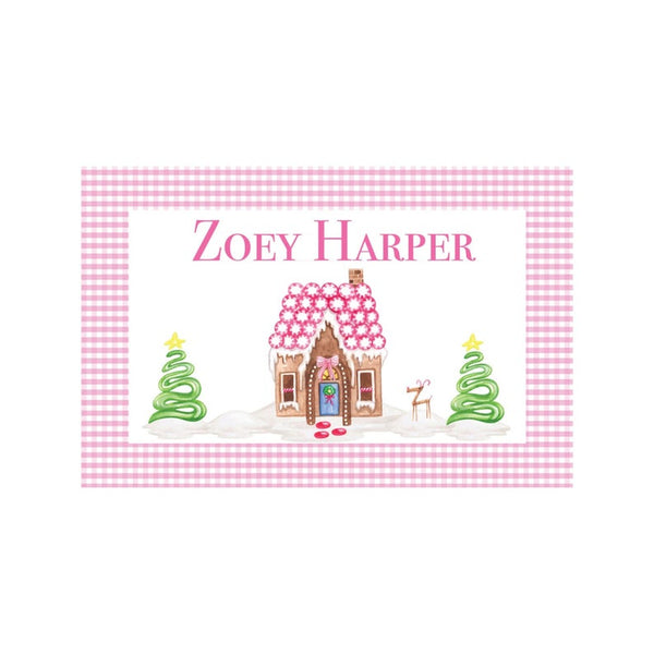 Personalized Gingerbread House Pink Reversible Placemat