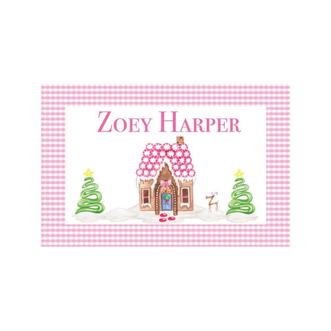 Personalized Gingerbread House Pink Reversible Placemat