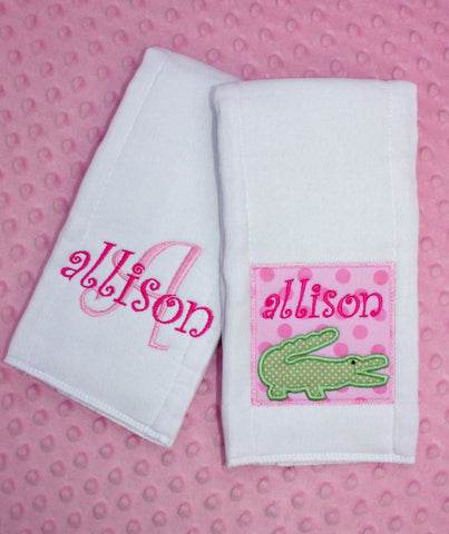 Pink Alligator Burp Cloth - Set of 2