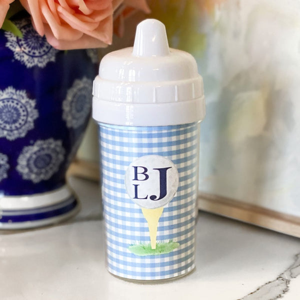 Gingham Golf Name and Letter Sippy Cup