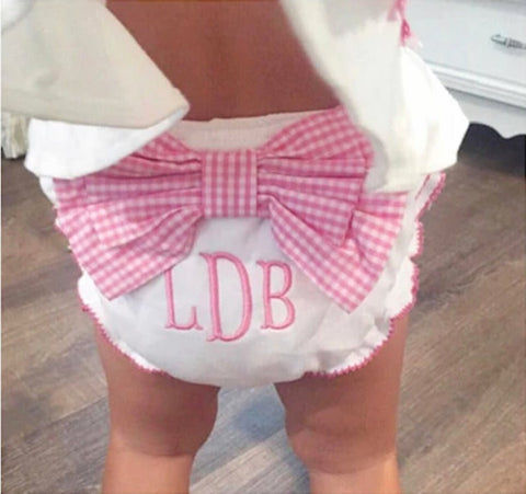 Monogrammed Diaper Cover with Gingham Bow