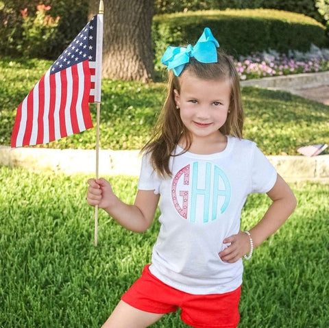 Girls Monogrammed Stars and Stripes Patriotic Tee Shirt