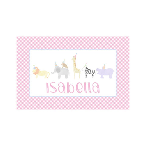 Personalized Pink Party Animals Reversible Placemat