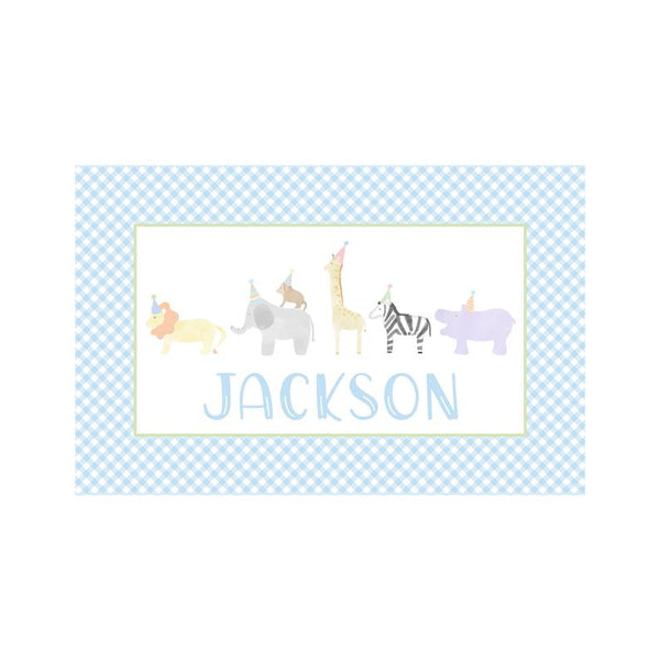 Personalized Blue Party Animals Reversible Placemat