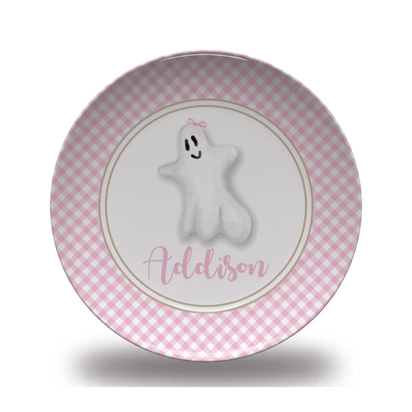Personalized Pink Halloween Ghost Plate